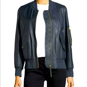 BURBERRY Penhale Leather Bomber Navy Jacket 4 36